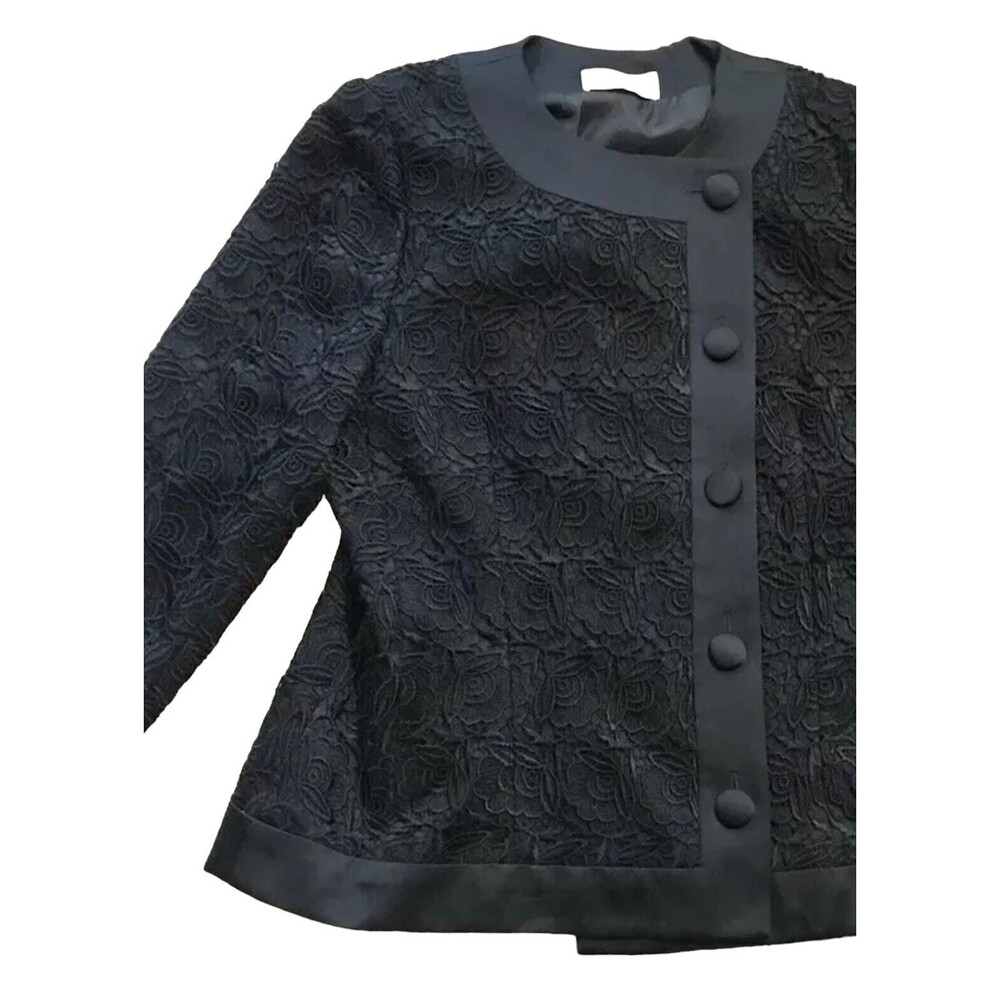 Vtg Gene Roye Womens Lace Evening Formal Jacket Blazer Buttons Black US 8 S Med